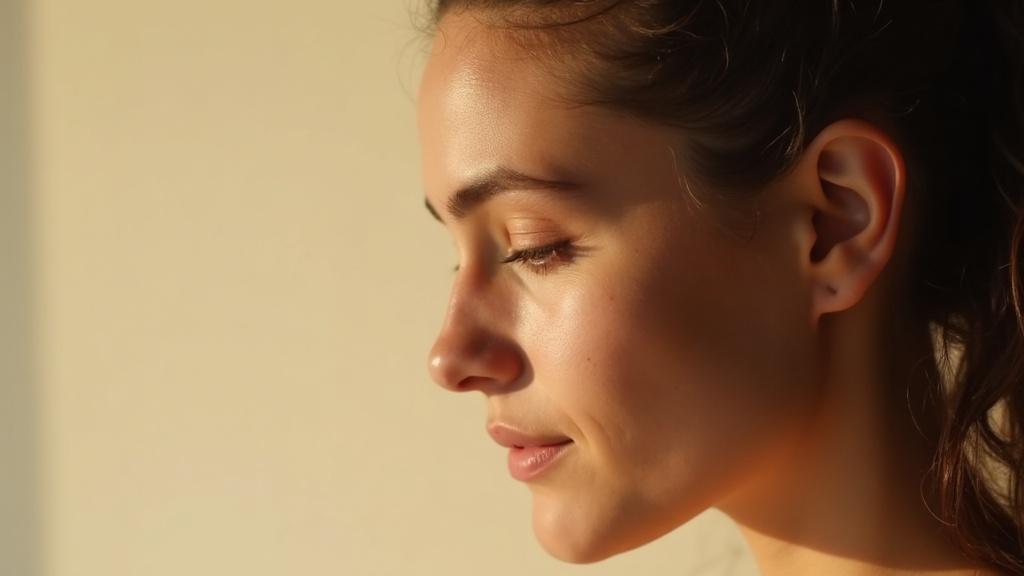 A side profile showing the curve of a forehead and temple in warm afternoon light